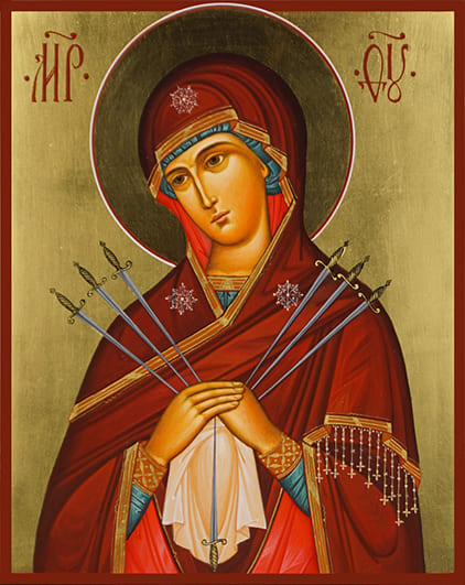 Рукописная икона Божия Матерь Семистрельная