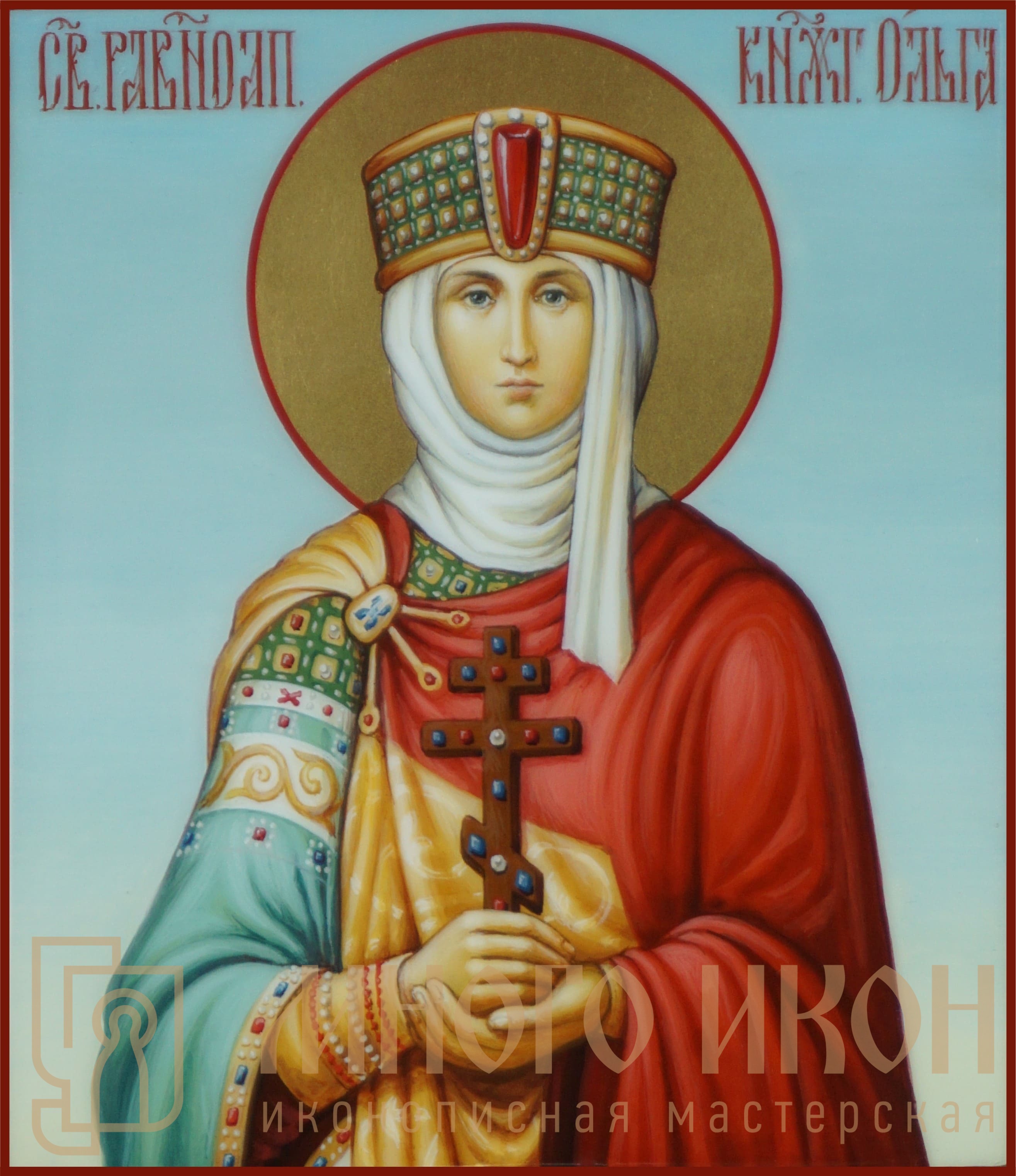 Рукописная икона дорожная Святая равноапостольная княгиня Ольга № 2