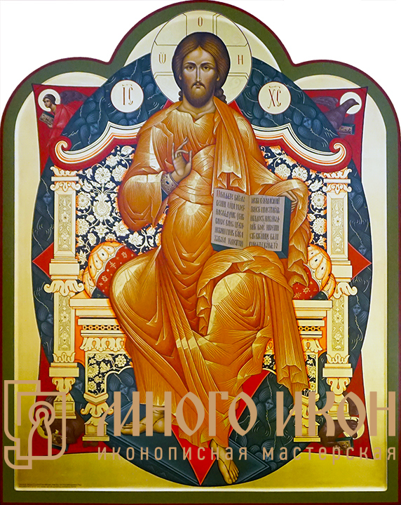 Рукописная икона Спас на троне в силах деисусный чин