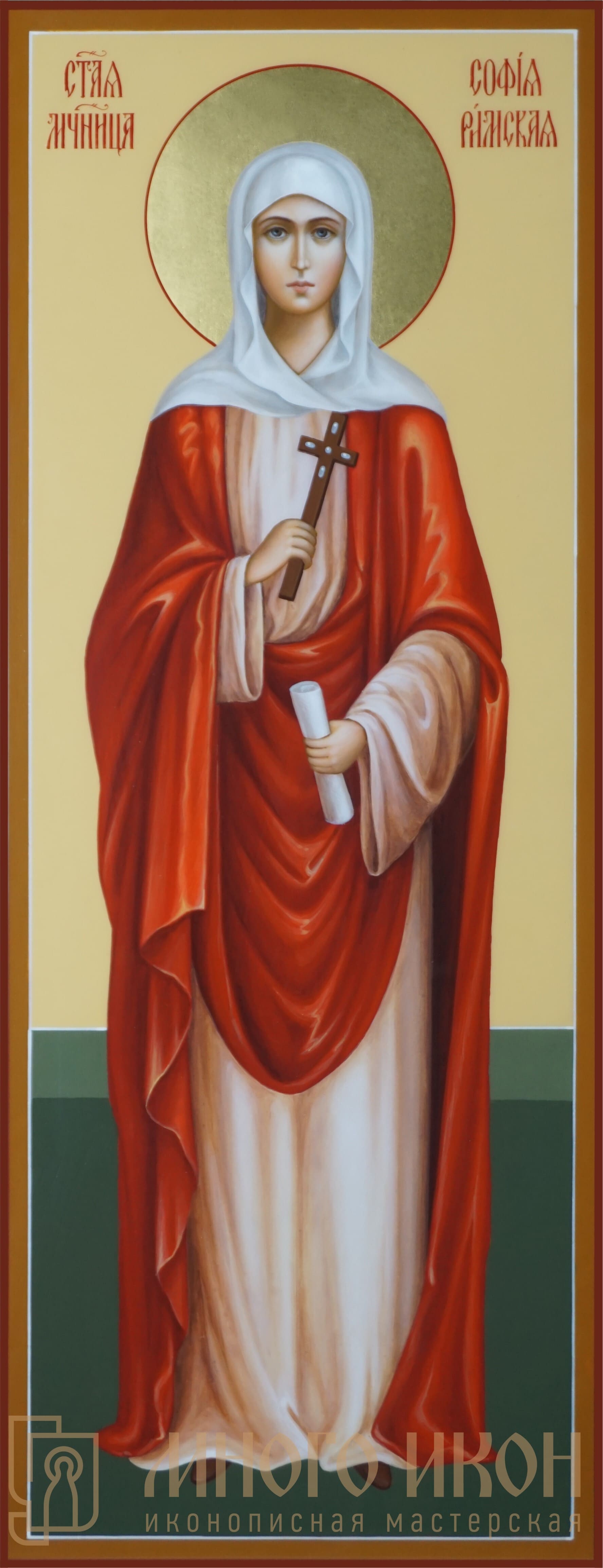 Рукописная икона дорожная Святая мученица София Римская
