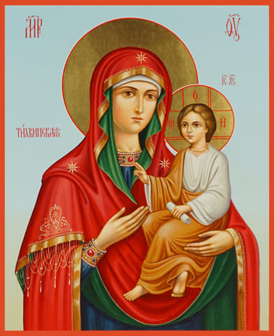 Рукописная Икона Богоматерь Тихвинская №2