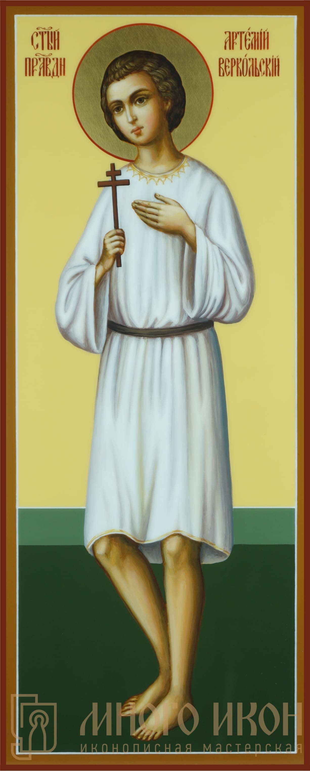 Рукописная икона Святой Праведный Артемий Веркольский