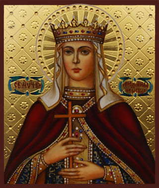 Рукописная икона дорожная Святая великомученица Людмила Чешская