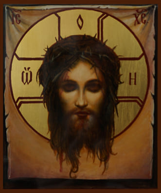 Рукописная икона дорожная Иисус Христос моргающий "Плат Вероники"