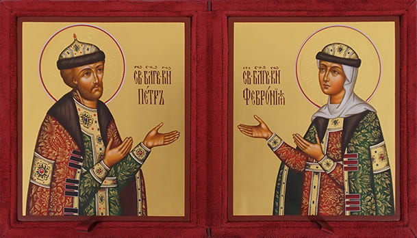 Рукописная икона Святые Петр и Феврония