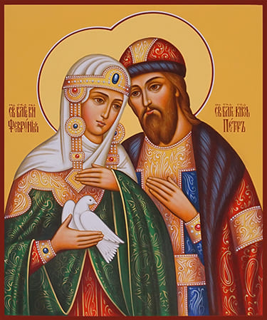 Рукописная икона Святые благоверные Петр и Феврония