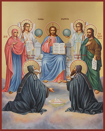 Рукописная икона Господь Вседержитель на троне с предстоящими  № 11