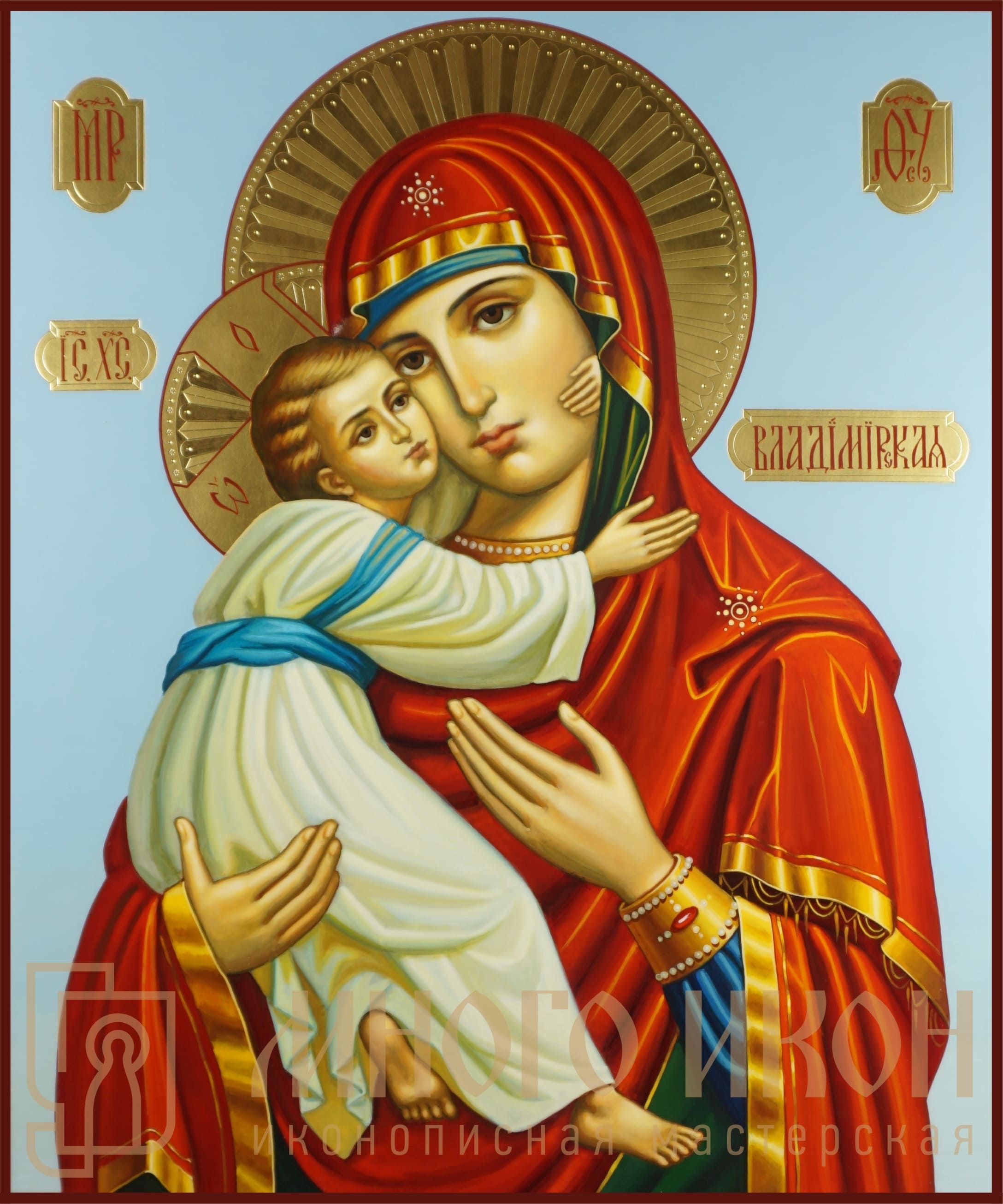 Рукописная икона Владимирская Божья Матерь № 1